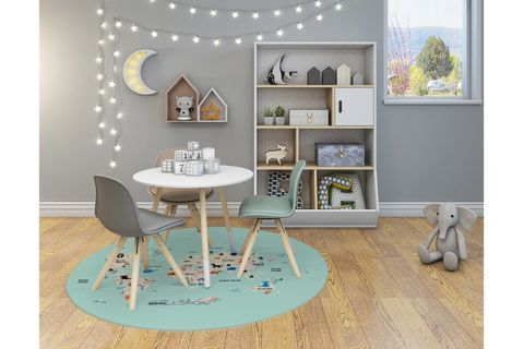 YEŞİL DÜNYA HARİTASI DESENLİ ÇOCUK ODASI HALISI 130X130