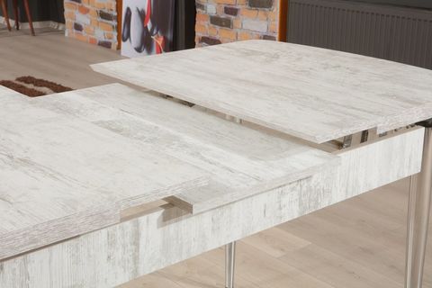 MYMASSA ELİT TREND MUTFAK MASASI, ANTİK BEYAZ, METAL KROM AYAK, 132X80