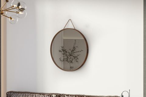 MİRORA İKİLİ YUVARLAK DEKORATİF DUVAR AYNASI, YERLİ CEVİZ,  60-48 CM