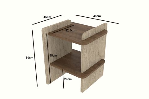 OLLA 2 RAFLI DEKORATİF CEVİZ DESEN KOMİDİN YAN SEHPA