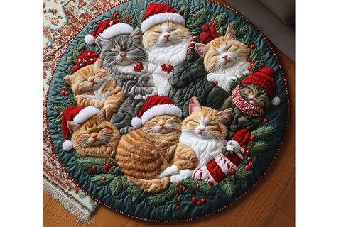 YILBAŞI KEDİLERİ BASKILI DOKUMA TABAN HALI, 547 YNG, 80X80 CM