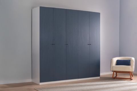 LUNA NOX WOOD GARDIROP, MAVİ, 5 KAPAKLI