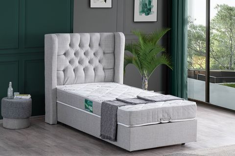 RİGA  BAZA BAŞLIK VE COMFORT YATAK SETİ, AÇIK GRİ, 120X200