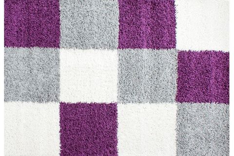 SHAGGY HALI, TÜYLÜ, KARE DESENLİ, MOR BEYAZ, 80X150