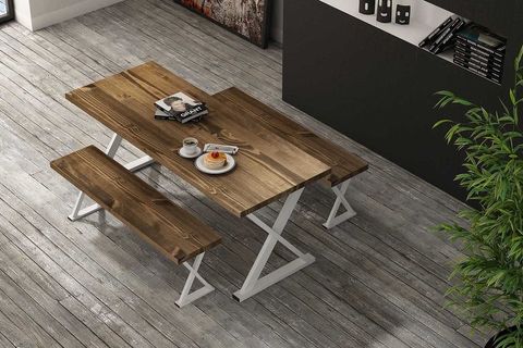 WOODESK PASCAL MASİF CEVİZ RENK 200X80 ÇİFT BANKLI MASA TAKIMI CPT7161-200