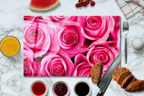 BYTOUCH PİNK ROSE CAM KESME TAHTASI VE SUNUM TABLASI