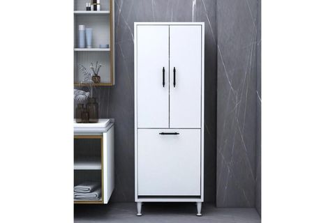 EMİLY KİRLİ ÇAMAŞIR SEPETLİ KAPAKLI BANYO DOLABI, BEYAZ
