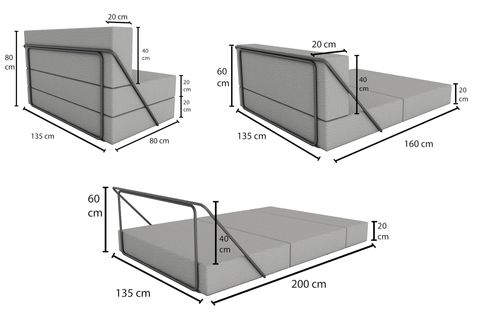 WOODESK KANSAS YATAK OLABİLEN İKİLİ KANEPE, GRİ RENK, CPT9511-200