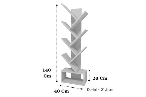 ERİNE ZİKZAK KİTAPLIK, MAT BEYAZ, 8 RAFLI