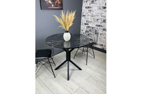SARAY SİYAH MERMER MUTFAK MASASI SİYAH AYAK 80 CM