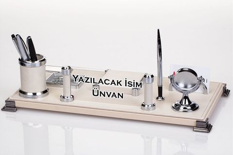 EFES MASA İSİMLİK SETİ DERİ OFİS MASA İSİMLİĞİ, BEYAZ