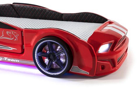 MUSTANG ARABALI FULL LEDLİ KUMANDALI MÜZİKLİ YATAK KIRMIZI