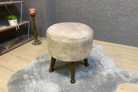 ASEDİA MİSKİN PUF, KREM, AHŞAP, CEVİZ AYAK