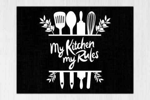 GARDENYA MERDANE ÇIRPICI DESENLİ KİTCHEN RULES SLOGANLI MODERN MUTFAK HALISI   75X200 CM