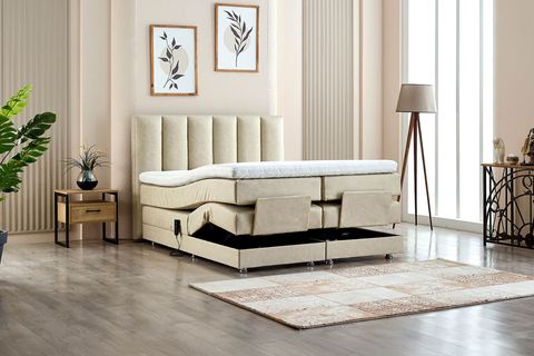 NERA KUMANDALI BAZA BAŞLIK YATAK SETİ, BEJ, 90X200