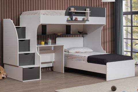 AURA RANZA KARYOLA MASA + 3 KAPILI DOLAP, BEYAZ GRİ