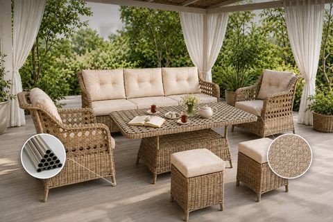 KAPADOKYA MAXİ MİNDERLİ BAHÇE TAKIMI, 6 KİŞİLİK, BEJ