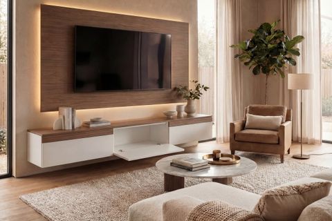 PURELINE LEDLİ DUVAR TV ÜNİTESİ,  MEŞE BEYAZ, 180 CM