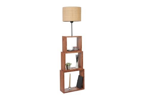 PUZZLE LAMBADER, CEVİZ AYAK, HASIR RATTAN ABAJURLU