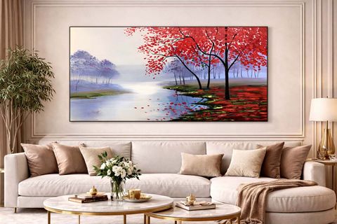 KIRMIZI DOKULEN YAPRAKLAR ORİJİNAL YAĞLI BOYA TABLO