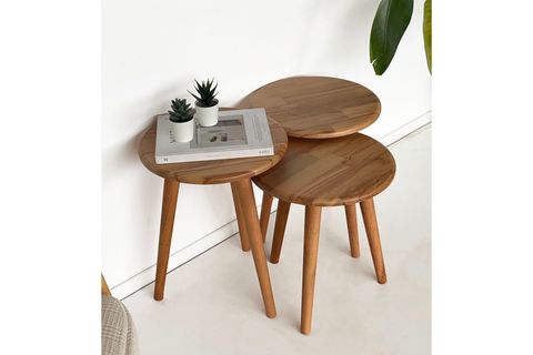 DOĞAL MASİF AHŞAP YÖRÜNGE SEHPA SETİ, ÜÇLÜ, KAYIN