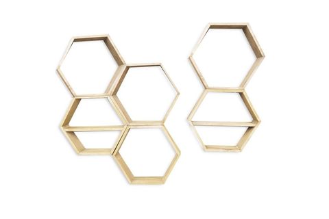 DEKORJİNAL MASİF AHŞAP ALTIGEN RAF SETİ, 6 PARÇA, BEJ, RAF252