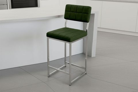 RİVA BAR MUTFAK SANDALYESİ, KROM KAPLAMA AYAKLI, YEŞİL