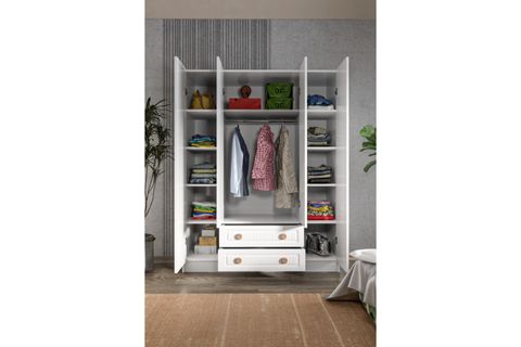 VENÜS ÇİZGİLİ MDF KAPAK ÇEKMECELİ AYNALI GARDROP