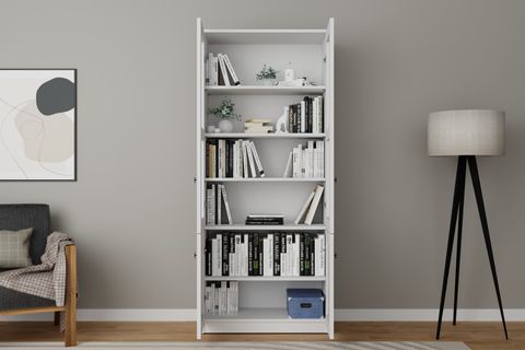 LİSA KUMAŞ DESENLİ VİTRİN ÇOK AMAÇLI DOLAP, 4 KAPAKLI, BEYAZ