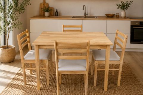 LJUNBERG AHŞAP MUTFAK MASA TAKIMI, 4 SANDALYELİ, 70X110