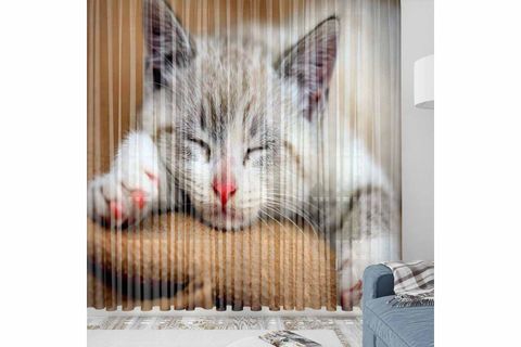 ELSE SARI KIRMIZI ETNİK KUTULAR DESENLİ DEKORATİF MODERN 3D TÜL FON PERDE 140X270