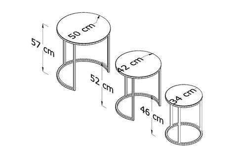 VİNDA C ZİGON SEHPA, METAL AYAKLI, ÜÇLÜ, BEYAZ