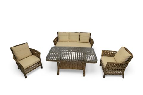 PAVİA RATTAN ÜÇLÜ BAHÇE MOBİLYASI, KAHVERENGİ