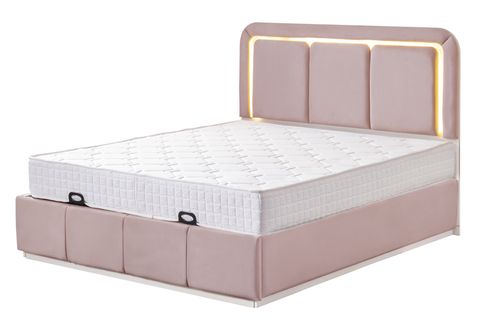 DEMONTE NOX LEDLİ ÇİFT KİŞİLİK BAZA BAŞLIK MAXİ YATAK SETİ, PEMBE, 160X200