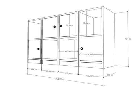 LEKSA 4 KAPAKLI RAFLI KİTAPLIK 130 CM BEYAZ KTP 1179 Ç