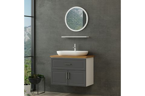 SANYA BANYO DOLABI AS2K1Ç73, BEYAZ ANTRASİT, 85CM