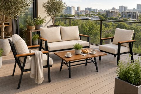 ZELVE MİNDERLİ BAHÇE BALKON TERAS OTURMA GRUBU, 4 KİŞİLİK, BEJ