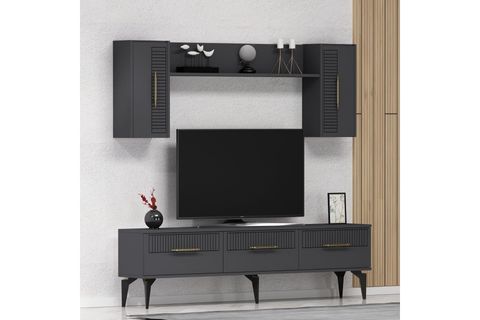 ALVİN TV ÜNİTESİ, 5 KAPAKLI RAFLI, ANTRASİT ALTIN