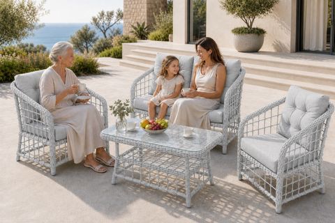 ATAKUM 4 KİŞİLİK MİNDERLİ RATTAN BAHÇE BALKON OTURMA GRUBU, GRİ