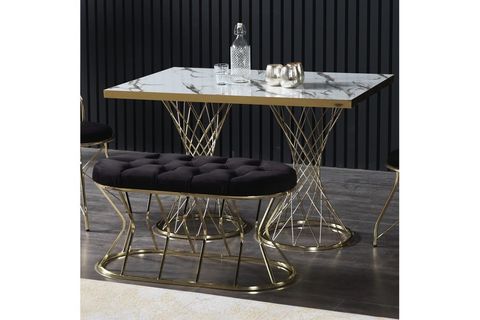 RESSAHOME MUTFAK MASASI TAKIMI, BİANCO BEYAZ MERMERLİ, 120X80