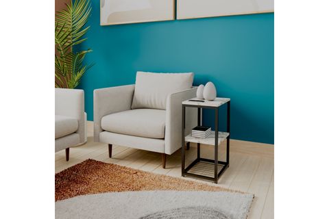 LİNA METAL AYAKLI AHŞAP RAFLI YAN SEHPA, BEJ