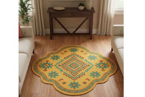 HARDAL MOTİFLİ ÖZEL KESİM DOKUMA TABAN HALI, 447 YNG, 100X100 CM