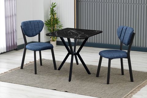ELİS MUTFAK MASA TAKIMI, 2 SANDALYE, SİYAH, 70X70 CM, LACİVERT
