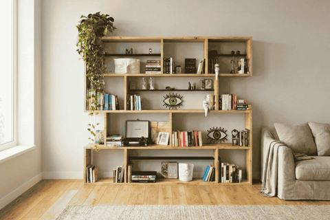WOODESK YONCA MASİF AHŞAP KİTAPLIK, NATURAL RENK, 200X200 CM