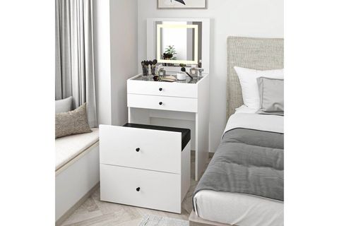 LUMA GİZLİ PUFLU LED AYNALI MAKYAJ MASASI, BEYAZ