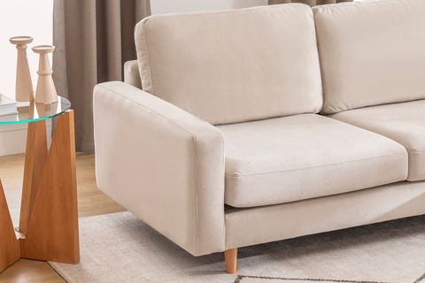 MERLİN MİNİ KÖŞE KOLTUK  NATUREL AYAK, İNCE KOL, KADİFE KUMAŞ, KREM