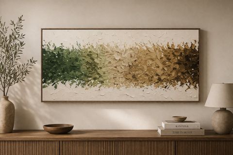 YEŞİL VE KREM TONLU SOYUT ÇALIŞMA ORİJİNAL YAĞLI BOYA TABLO