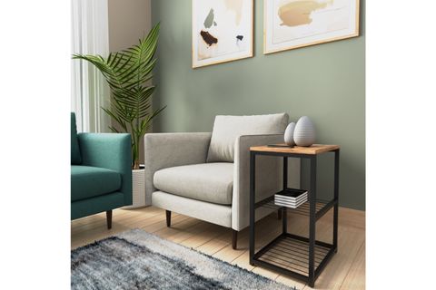 TEDİ METAL AYAKLI DEKORATİF TEL RAFLI YAN SEHPA, ÇAM