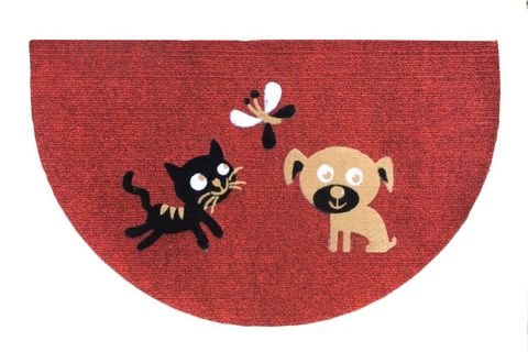 LUNA İTALYAN KAPI PASPASI 40X65 YARIMAY KIRMIZI KEDI KÖPEK KELEBEK