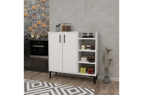 ARNETTİ LESKAR 2 KAPAKLI 6 RAFLI ÇOK AMAÇLI MUTFAK DOLABI, BEYAZ - LESKAR